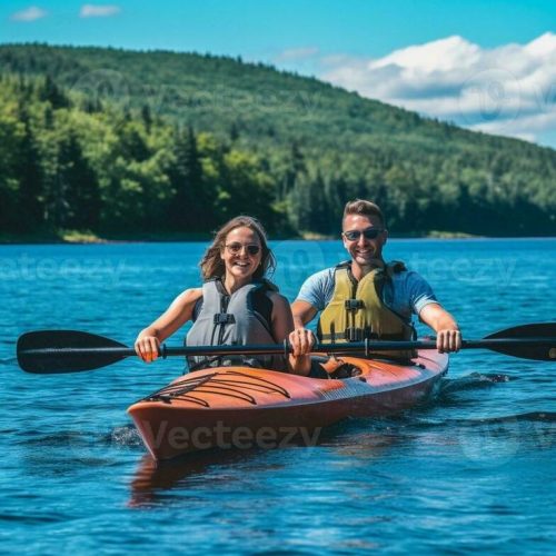 Enjoying nice day on the lake Beautiful young…