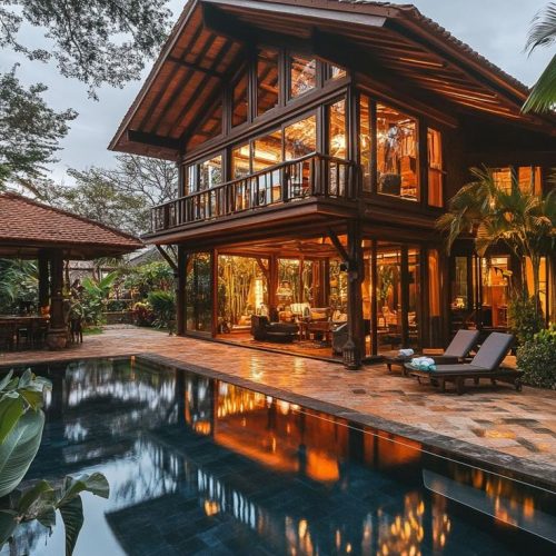 Modern villa with large windows and a pool_ Get…